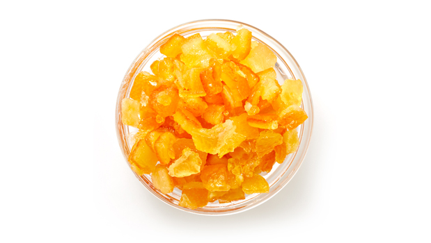 Zeste d`orange en dés, zeste de citron en dés, sirop de glucose-fructose, sucre, acide citrique (regulateur d'acidité), benzoate de sodium (agent de conservation), dioxyde de soufre (sulfites, traces).