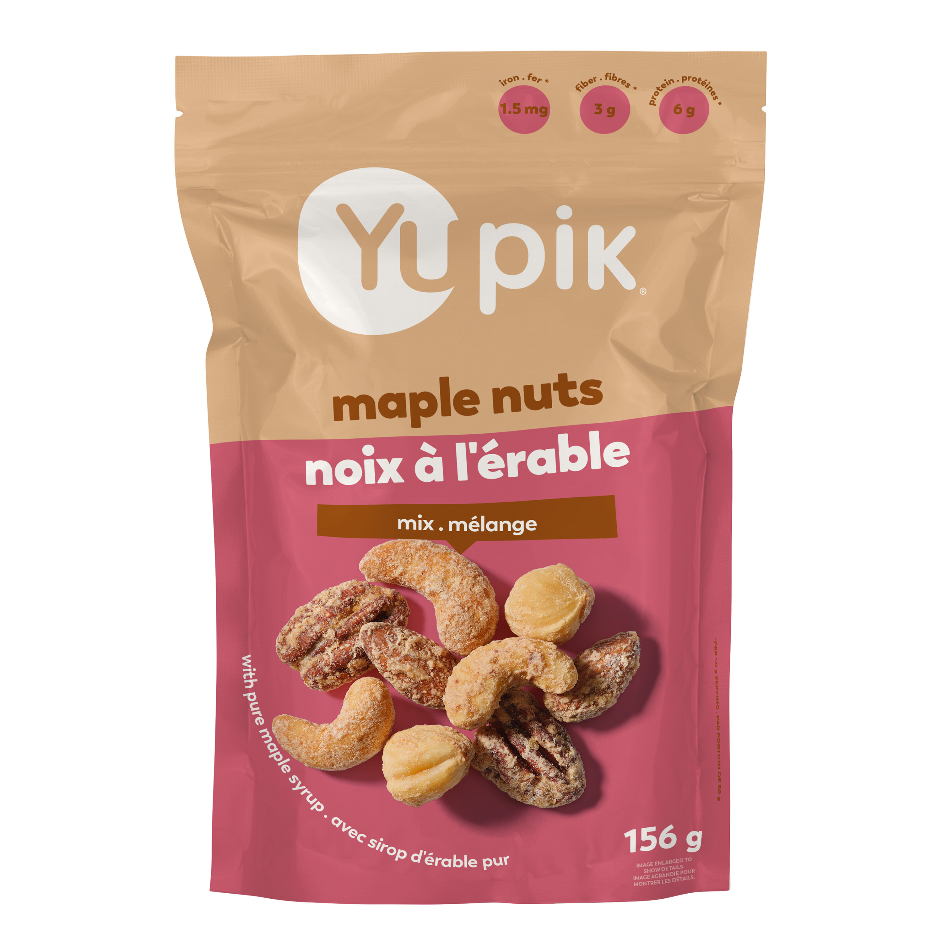 Dry roasted almonds, Dry roasted cashews, Organic cane sugar, Dry roasted pecans, Blanched filberts, Maple syrup, Maple flavor (propylene glycol, natural flavor), Cinnamon powder, Sea salt

This product may occasionally contain shell pieces