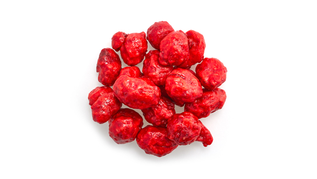 Peanuts, sugar, glucose, canola oil, arabic gum, soy lecithin, color (FD&C Red No. 40)