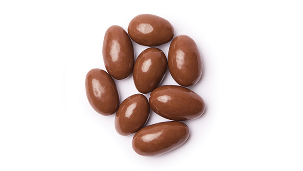 Roasted almonds, Maltitol, Cocoa butter, Whole milk powder (milk), Chocolate liquor, Powdered whey protein concentrate (milk), Soy lecithin (soy), Gum arabic, Tapioca dextrin, Confectioner's glaze, Natural flavour, Canola oil.