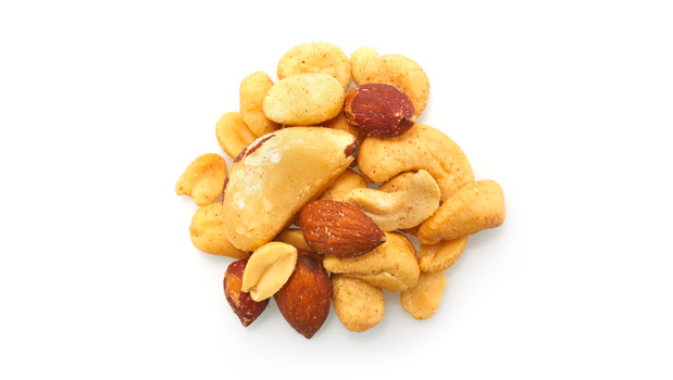 Roasted red skin peanuts, Roasted blanched peanuts, Roasted almonds, Roasted brazil nuts, Roasted cashews, Roasted filberts, Non GMO canola oil, Salt. 
May contain: Other tree nuts