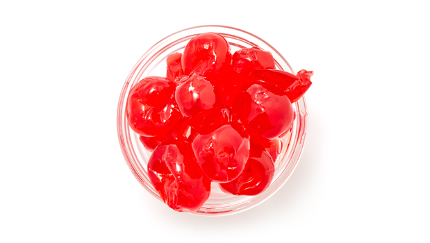 Cerises, Sirop de glucose-fructose, Saccharose, Acide citrique (régulateur d'acidité), Benzoate de sodium (conservateur), Rouge Allura (FD&C Red No. 40), Dioxyde de soufre (sulfites)